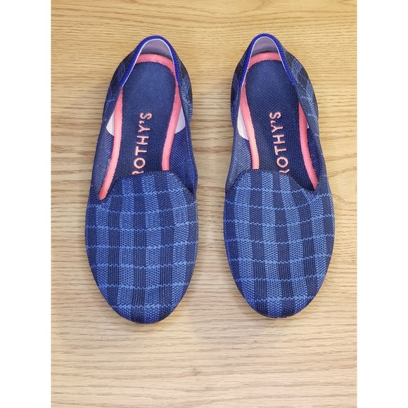 Rothy's The Loafer Women Size 6.5 Indigo Blue Gingham Plaid Excellent Condition - Picture 3 of 6